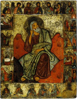 Илья Пророк в пустыне с житием и Деисусом