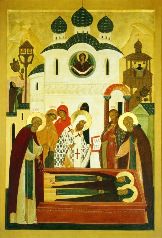 Икона Сергиева рода над ракой с мощами Преподобных Кирилла и Марии