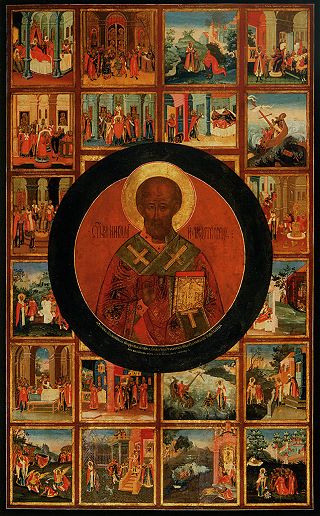 Икона. Святитель Николай, архиепископ Мир Ликийских чудотворец - чудотворный образ.