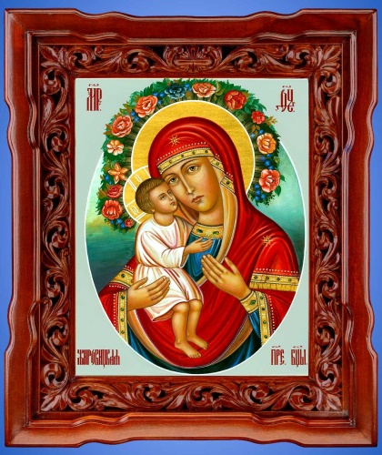 Икона Жировицкой Божией Матери, артикул 602325, в киоте аналойном фигурном с рамкой Пропильной Бутон, артикул 11316-1