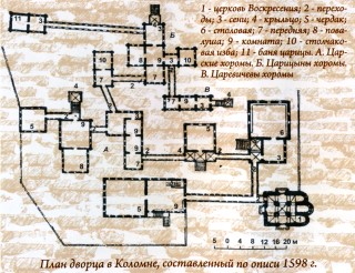 План дворца в Коломне, составленный по описи 1598 г.