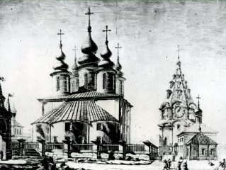 Вид на Соборную площадь с востока. Рисунок М. Казакова. 1778 год