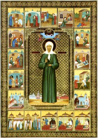 Икона святой праведной блаженной Матроны Московской с клеймами жития